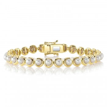 Cultured Pearl Tennis Bracelet 14K Yellow Gold (4mm)
