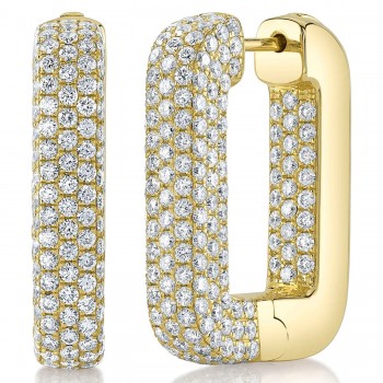 Lab-Grown Diamond Pave  Rectangle Hoop Earring 14K Yellow Gold (4.13ct)