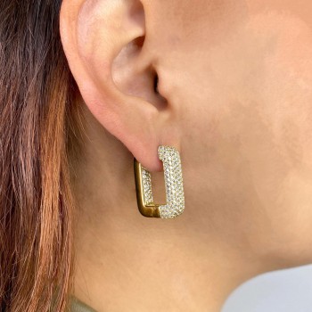 Diamond Pave  Rectangle Hoop Earring 14K Yellow Gold (4.13ct)