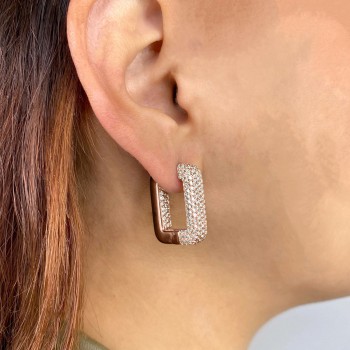 Lab-Grown Diamond Pave  Rectangle Hoop Earring 14K Rose Gold (4.13ct)