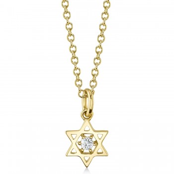 Floating Diamond Jewish Star of David Petite Pendant Necklace 14K Yellow Gold (0.03ct)