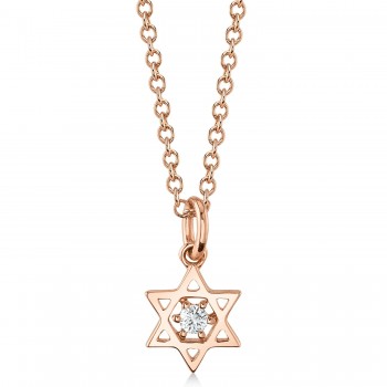 Floating Lab Grown Diamond Jewish Star of David Petite Pendant Necklace 14K Rose Gold (0.03ct)