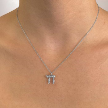 Lab Grown Diamond Chai Hebrew Pendant Necklace 14K White Gold (0.30ct)