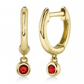 Round Ruby Bezel Huggie Earrings 14K Yellow Gold (0.08ct)