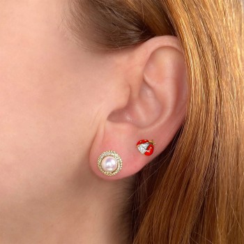 Diamond & Cultured Pearl Stud Halo Earrings 14K Yellow Gold (0.26ct)