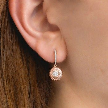 Diamond Daisy Flower Dangling Earrings 14K Rose Gold (0.20ct)