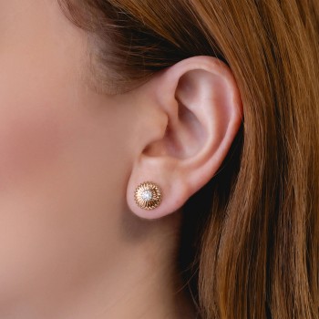 Diamond Daisy Flower Stud Earrings 14K Rose Gold (0.14ct)
