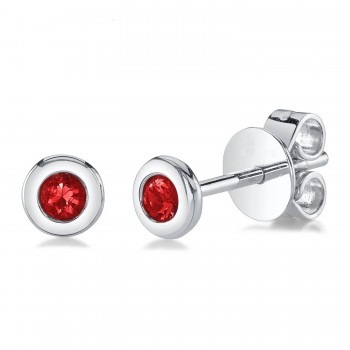 Round Ruby Bezel Stud Earrings 14K White Gold (0.10ct)