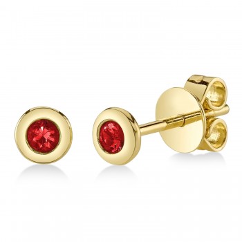 Round Ruby Bezel Stud Earrings 14K Yellow Gold (0.10ct)