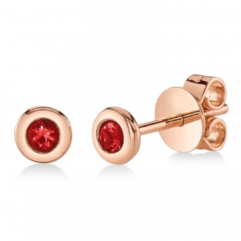 Round Ruby Bezel Stud Earrings 14K Rose Gold (0.10ct)