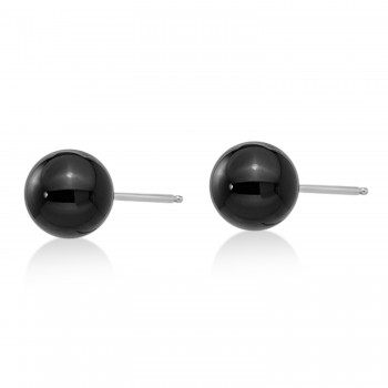 Black Onyx Bead Stud Earrings 14K White Gold