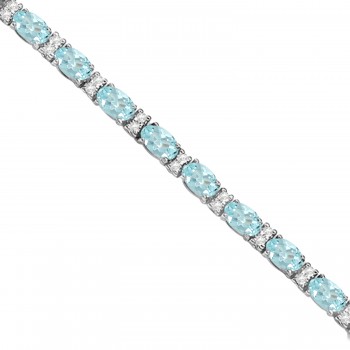 Diamond & Oval Cut Aquamarine Tennis Bracelet 14k White Gold (9.25ct)