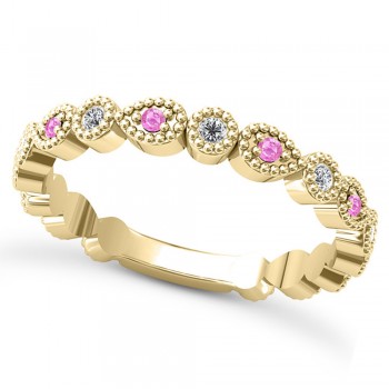 Alternating Diamond & Pink Sapphire Wedding Band 14k Yellow Gold (0.21ct)