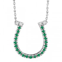 25ct Green Emerald & Diamond Horseshoe Shaped Pendant Necklace 14k 